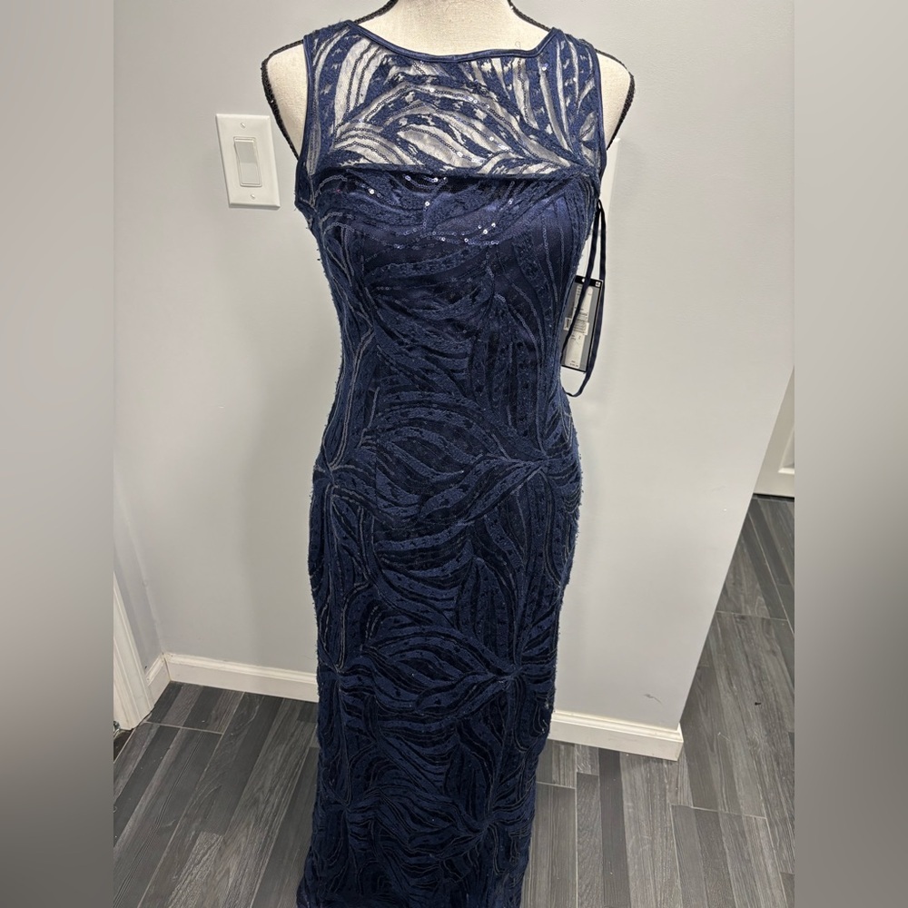 TAHARI ASL Women's Embroidered Sequined Illusion Gown